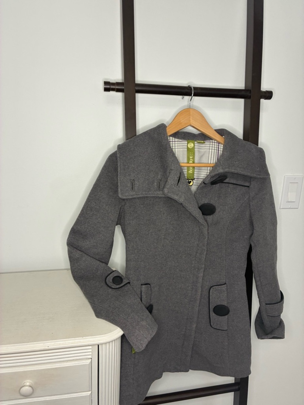 Soia & Kyo Gray High-Collar Wool blend Pea Coat Oversized Buttons | Size XS - Picture 3 of 13